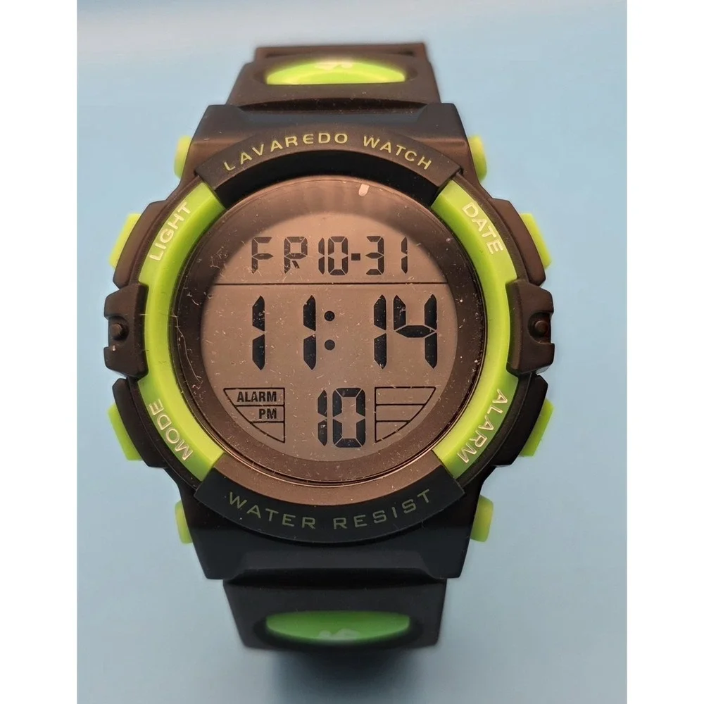 Lavaredo Digital Sports Watch Unisex Blk/green Water Resistant To 50 Meters #289